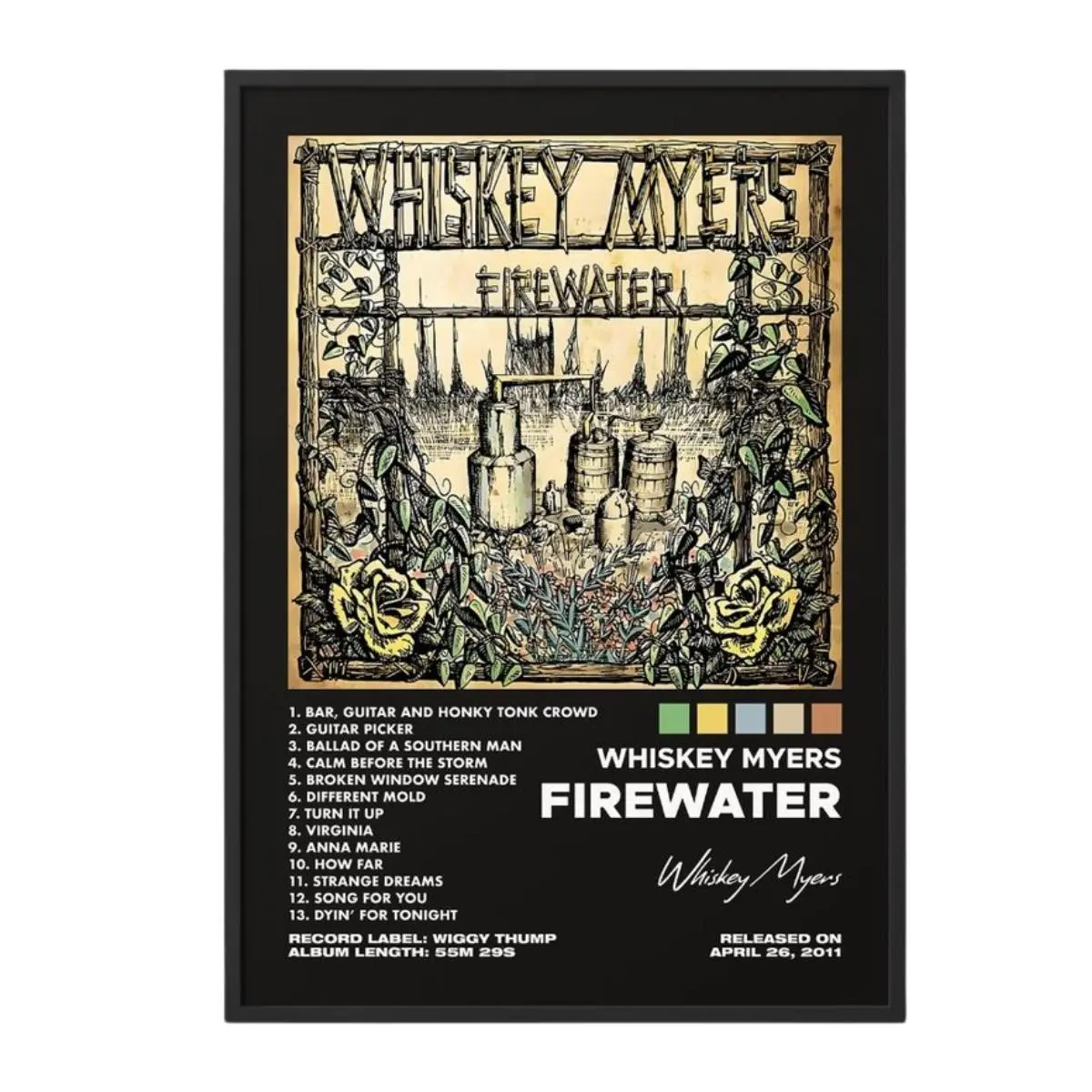 Country Music Album Style Canvas Poster, Whiskey Myers Firewater Inspired Wall Art, Southern Rock Poster Print, Unframed Canvas Poster for Bedroom Bar Office Decor