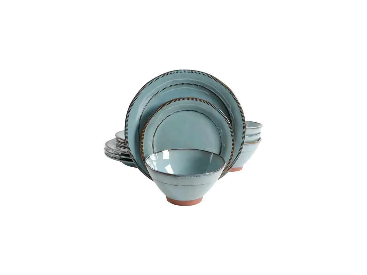 Gibson Elite 116888.12 Terranea 12 Piece Dinnerware Set, Teal
