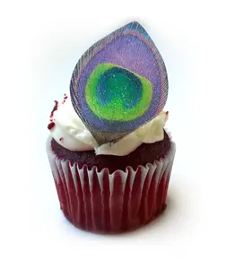 Edible Wafers 24 Purple Green Peacock Feathers 1.25" Cake Cupcake Toppers Handcrafted in USA for Special Occasions