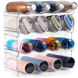 Water Bottle Organizer, 4-Tier Stackable Water Bottle Holder Rack For Wine, Drinks And Tumblers, Clear Bottle Holder Storage For Cabinet, Pantry, Refrigerator