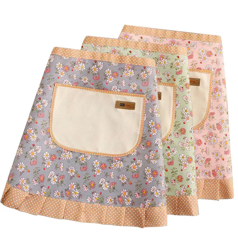 Pastoral Floral Cottagecore Canvas Half-Length Apron with Pockets - Breathable, Anti-Fouling, Wear-Resistant, Multifunctional Patchwork Household Decorative Protective Apron for Kitchen Tasks