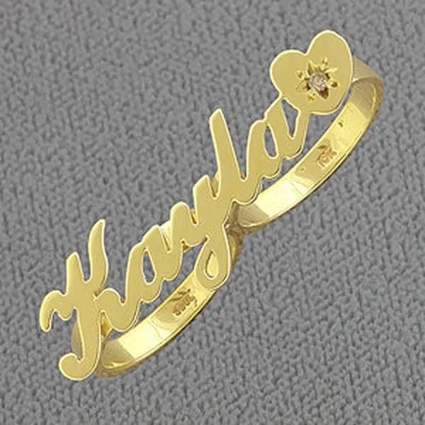 Personalized 2 Finger Script Name Heart with a Genuine Diamond Custom Made Ring NR43