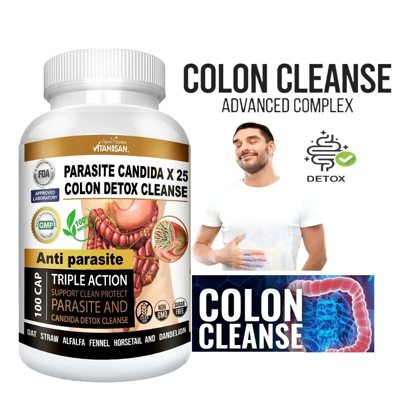 Remove Parasite ANTI PARASITE & CANDIDA DETOX Body Cleanse ULTRA FLASH COLON 100 Healthcare Natural