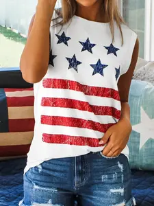 Women's American Flag Tank Top Patriotic Sleeveless Stars and Stripes Shirt Casual 4th of July Summer Tee