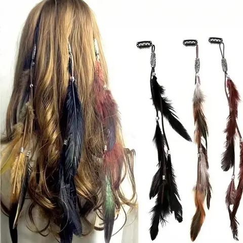 1/3pcs Artificial Feather Boho Style Feather Tassel Hair Clip With Snap, Suitable For Women Daily Use,Hair Accessories,Hair Barrettes Hair Clips Claw Clips Hair Claws Clip In Claw, Fun Claw Clips, Synthetic Hair Clips, Hair Decor