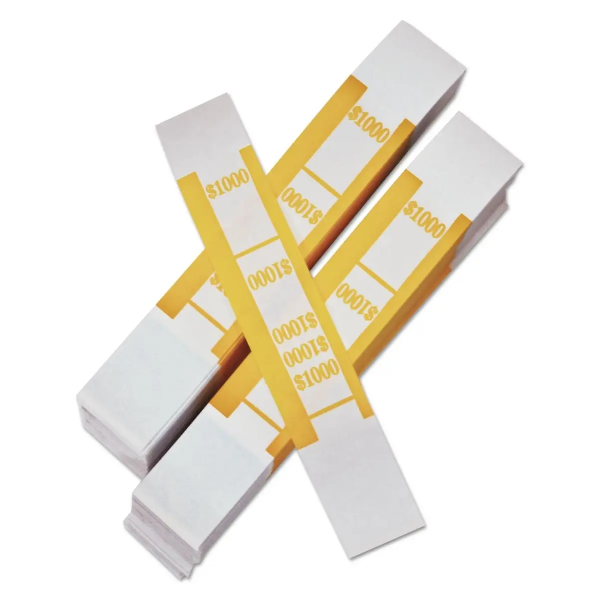 Iconex ICX94190064 ABA Standard Color-Coded Currency Straps, White/Yellow Kraft Paper, Self-Adhesive Quick-Stick for $10 Bills, Cash Bundling & Organization