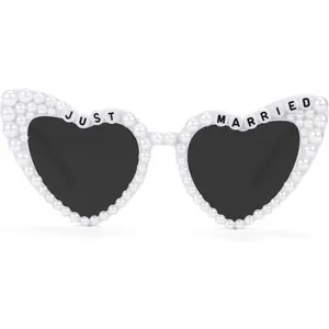 Heart Sunglasses, Just Married Women's Sunglasses Bride Gifts, Bridal White Glasses Vintage Pearl Sun Glasses For Bachelorette Decorations