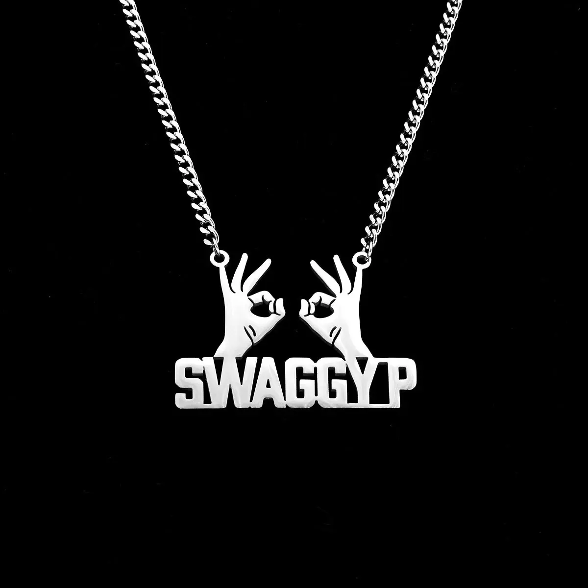 Simple Necklace OK Hand Gesture Pendant Men's Fan Trend Personalized Stainless Steel Street Basketball Necklace