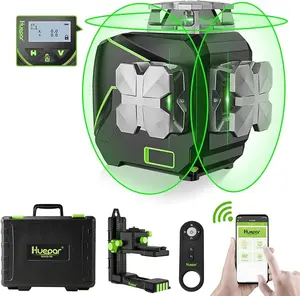 Huepar 12 Lines 3D Self-Leveling Laser Level with LCD Screen 3x360 Bluetooth Connected Green Beam Cross Line Level Tool -360 Horizontal/Vertical Laser Line -Remote Control&Hard Carry Case S03CG