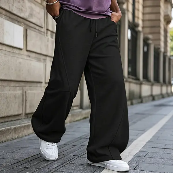 Men’s split-panel drawstring wide-leg sweatpants — drapey, loose casual pants suitable for streetwear, workouts, everyday commuting, and outdoor activities