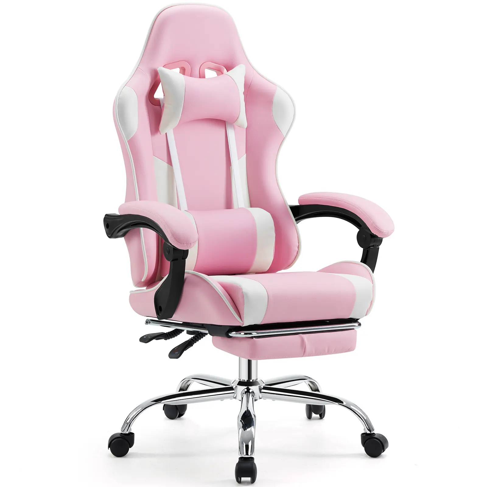 Ergonomic Gaming Chair - Ergonomic Chair for Office & Gaming, PU Leather Recliner with Footrest, Lumbar Support, Headrest, Fixed-Up Armrest, Height Adjustability, 360° Swivel