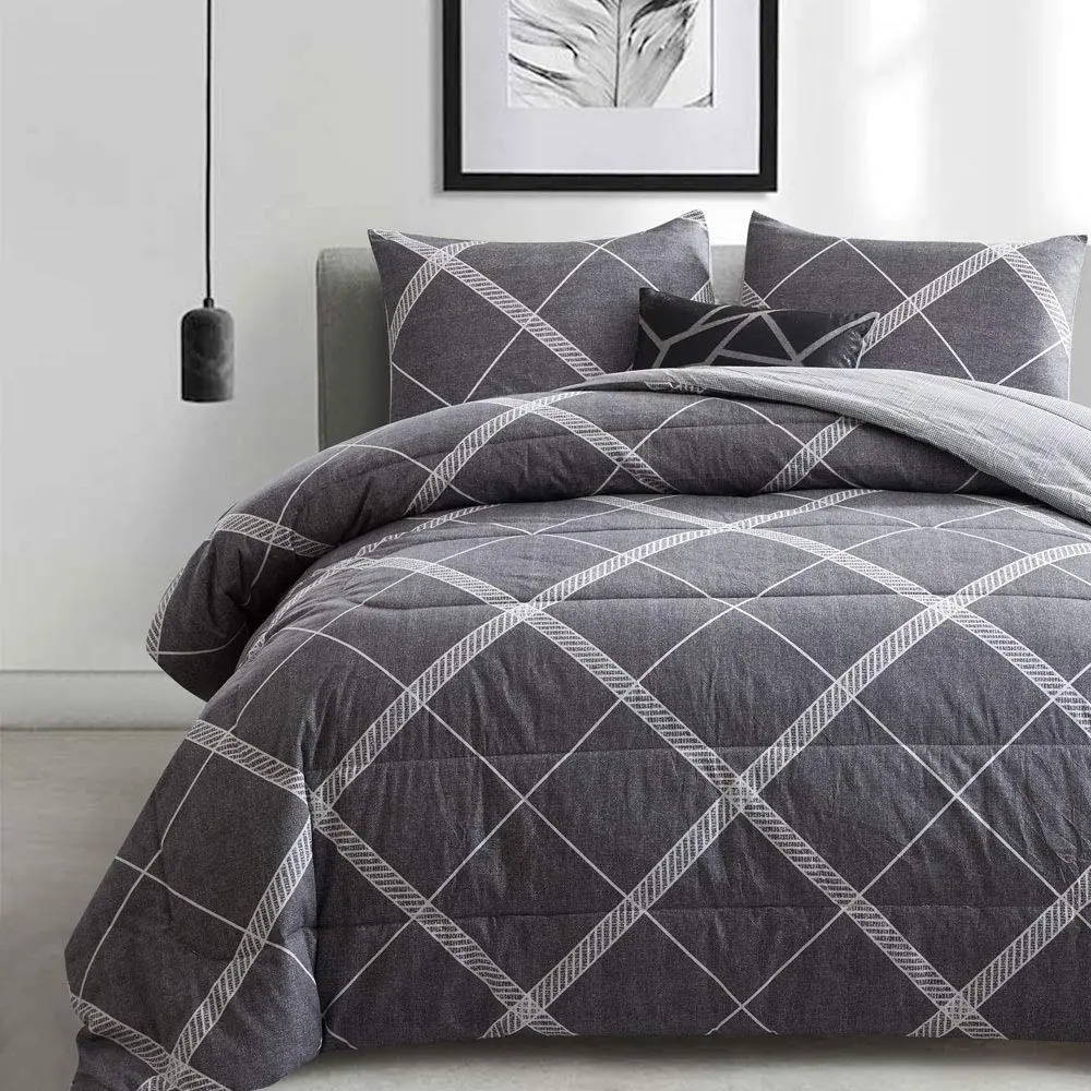 ATsense Cotton Comforter Set, All Season 3-Piece 100% Cotton Fabric, Soft Microfiber Filled Bedding, Lightweight Reversible Duvet Insert
