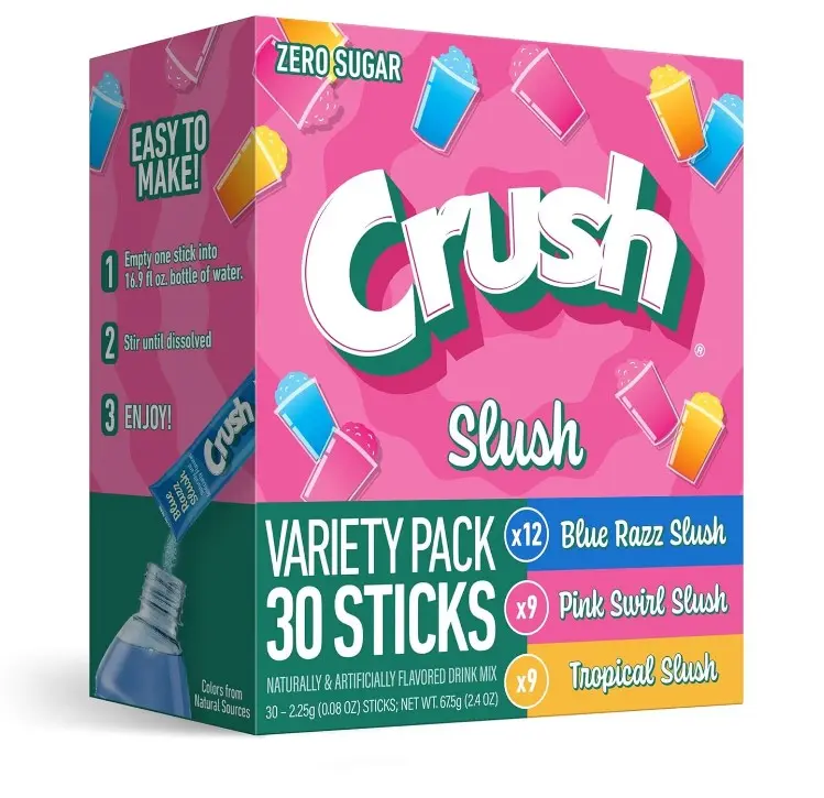 Crush Slush, Zero Sugar On-The-Go Variety Drink Mix Packets, 30 pack