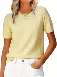 Women's Casual Pullover Sweater, Solid Color, Short Sleeve Design, Spring Summer Series, Lightweight Comfortable, Daily Wear
