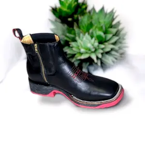 Otones Doble Para Trabajo Short Work Boots for Men - Black & Red Leather with Red Sole - Durable & Reliable Daily Task Footwear - Boy, Work Protective Shoes