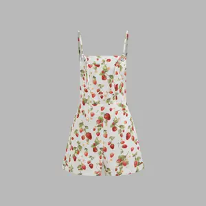 Cider [size 2-26] 100% Cotton Square Neck Strawberry Graphic Pocket Romper
