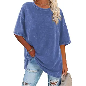 Digitex Women's Acid Washed Heavy Cotton Vintage Unisex Tees Loose Fit Short Sleeve Casual Streetwear Baggy Basic Tops Crewneck Soft Cotton Fabric Green Minimalist Style Oversized Coffee Color T-Shirt Tshirt Summer Maternity Solid