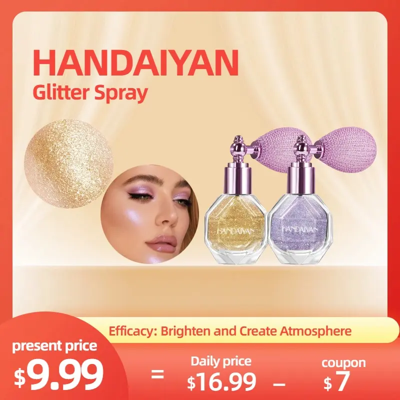 Shimmer Highlighter Spray, 2-Pack Lightweight, Long-Lasting Glitter Makeup with Gold & Silver Tones for Face, Body, and Hair
