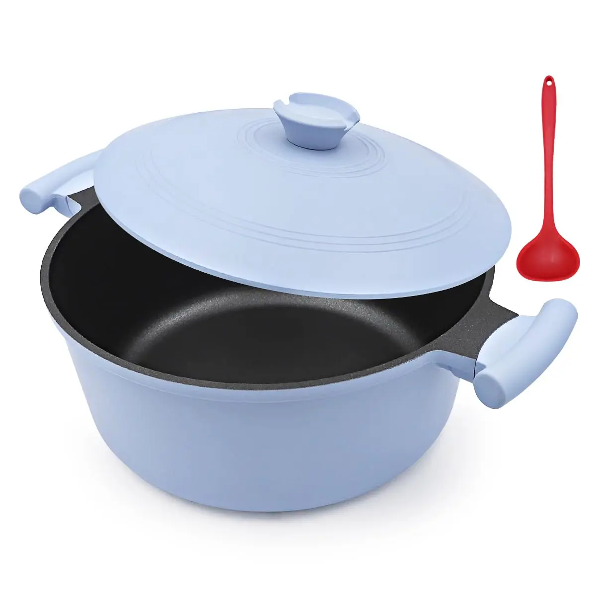 7 Qt Lightweight Aluminum Dutch Oven Pot with Lid, Nonstick All-Stove Induction Casserole Cookware, Stay-Cool Handle, PFOA-Free Blue Cooking Pot