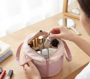 Barrel Drawstring Makeup Bag Large Capacity Women's Cosmetic Bag Toiletries Organizer Pouch Lady Travel Storage Case