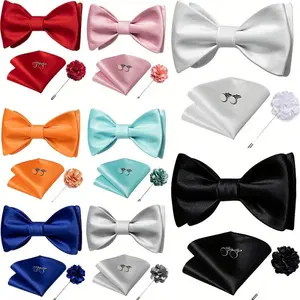 Men's Classic 5-Piece Bow Tie Set with Pocket Square, Cufflinks & Lapel Pin - Simple Style for Daily Wear, Business Gift for Men
