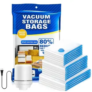 Larger & Thicker 18 Pack Vacuum Storage Bags with Electric Pump 5 Layer Thick Reusable Odor Free Space Saver for Clothes Mattress Blanket Duvets Pillows Comforters Travel Thickened PP Plastic Organizer Sample Bag