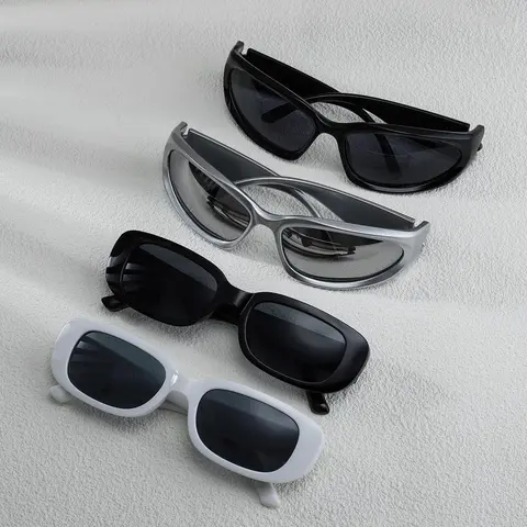 Men's Vintage Cat Eye Rectangle Frame Sunglasses, Trendy Casual Sun Protection Sunglasses for Everyday Use, Fashion Accessories for Outdoor Activities, Rectangular Shades, Casual Stylish Glasses