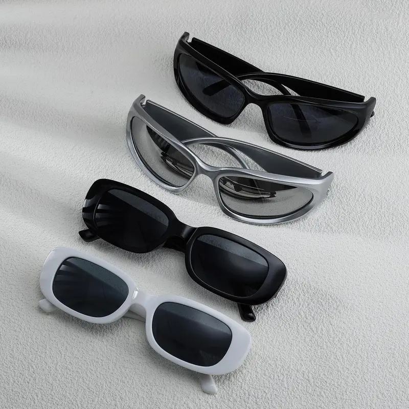 Men's Vintage Cat Eye Rectangle Frame Sunglasses, Trendy Casual Sun Protection Sunglasses for Everyday Use, Fashion Accessories for Outdoor Activities, Rectangular Shades, Casual Stylish Glasses