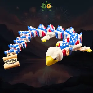 DG Patriotic USA Eagle Dragon Flexi - 3D Printed Articulated Fidget Decor, Traditional Lightweight Home Desk Ornament for Memorial Day, 4th of July Room Display