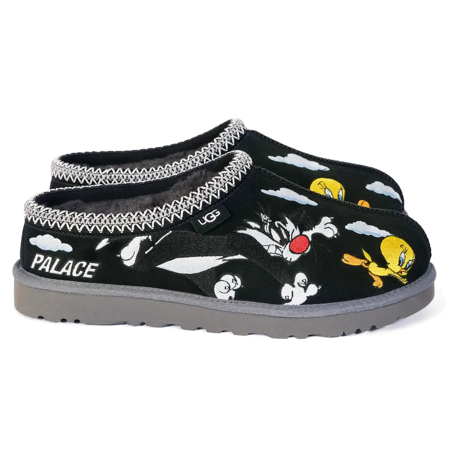 UGG Tasman Slipper Palace x Looney Tunes Black Authentic Mens Sneaker 1181910-BLK Original Grey Comfortable Cozy Warm Fuzzy Slip-On Cartoon Shoe, Footwear, Slipper Shoes, Slide, Indoor Slippers