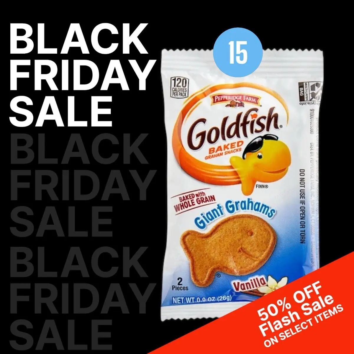 Goldfish Giant Grahams Shaped Goldfish | Vanilla | .9 Ounce | Pack of 15 | New Flavor Snack