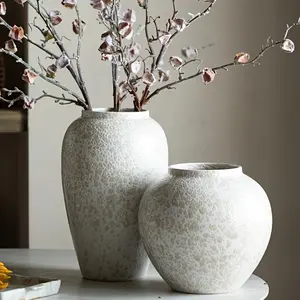 [Vintage Style Ceramic Vase] Elegant 1 White Ceramic Vase - Large Textured Design for Floral Displays, Vintage Style Cylinder - Home Decor & Gifts, Vases for Flowers Ornaments Living Room Interior