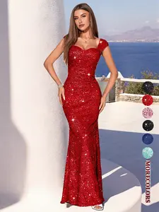 Women's Glitter Sequins Mermaid Dress, Elegant Off Shoulder Party Evening Gown, Formal Wear, Ladies Clothes for Cocktail Prom