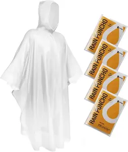 Disposable Rain Ponchos for Adults - Clear with Hood, Compact & Durable PE Plastic, Pack of 4 for Hiking, Camping, Emergency - Menswear Clothes