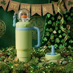 【COMOBEBE】24oz Stainless Steel Whale Fountain Tumbler with Handle – Two Lids, Spill-Proof, Dishwasher Safe, Cute & Perfect for Teens, and Adults Water Bottles Sturdy Drinkware Flasks