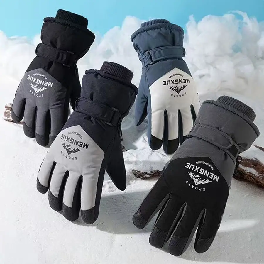 Color Block Waterproof Ski Gloves, Thick Fleece Lined Touch Screen Thermal Snow Gloves