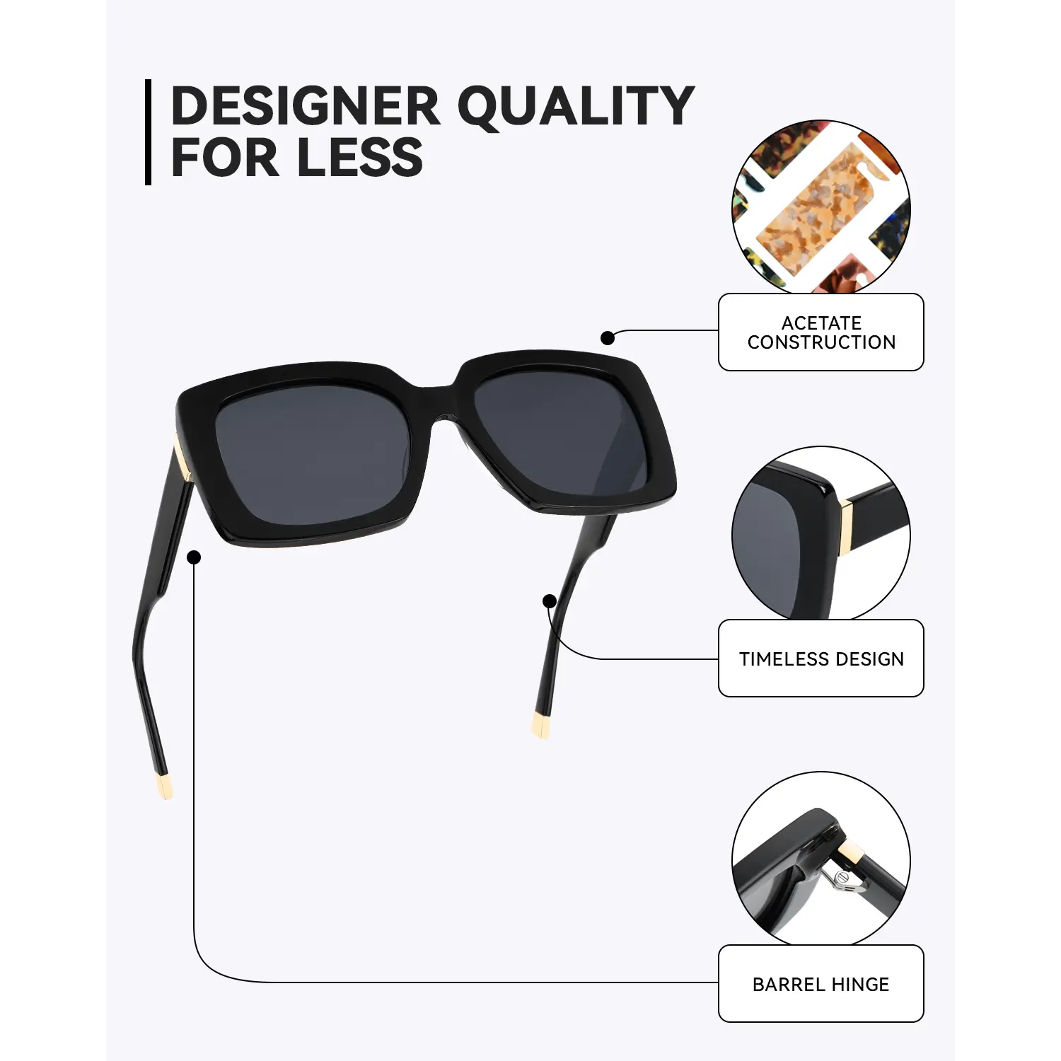 Women\'s Oversized Square Polarized Sunglasses Acetate Frame UV400 Oversized Square Sunglasses Women | Chunky Polarized UV400  main image 3