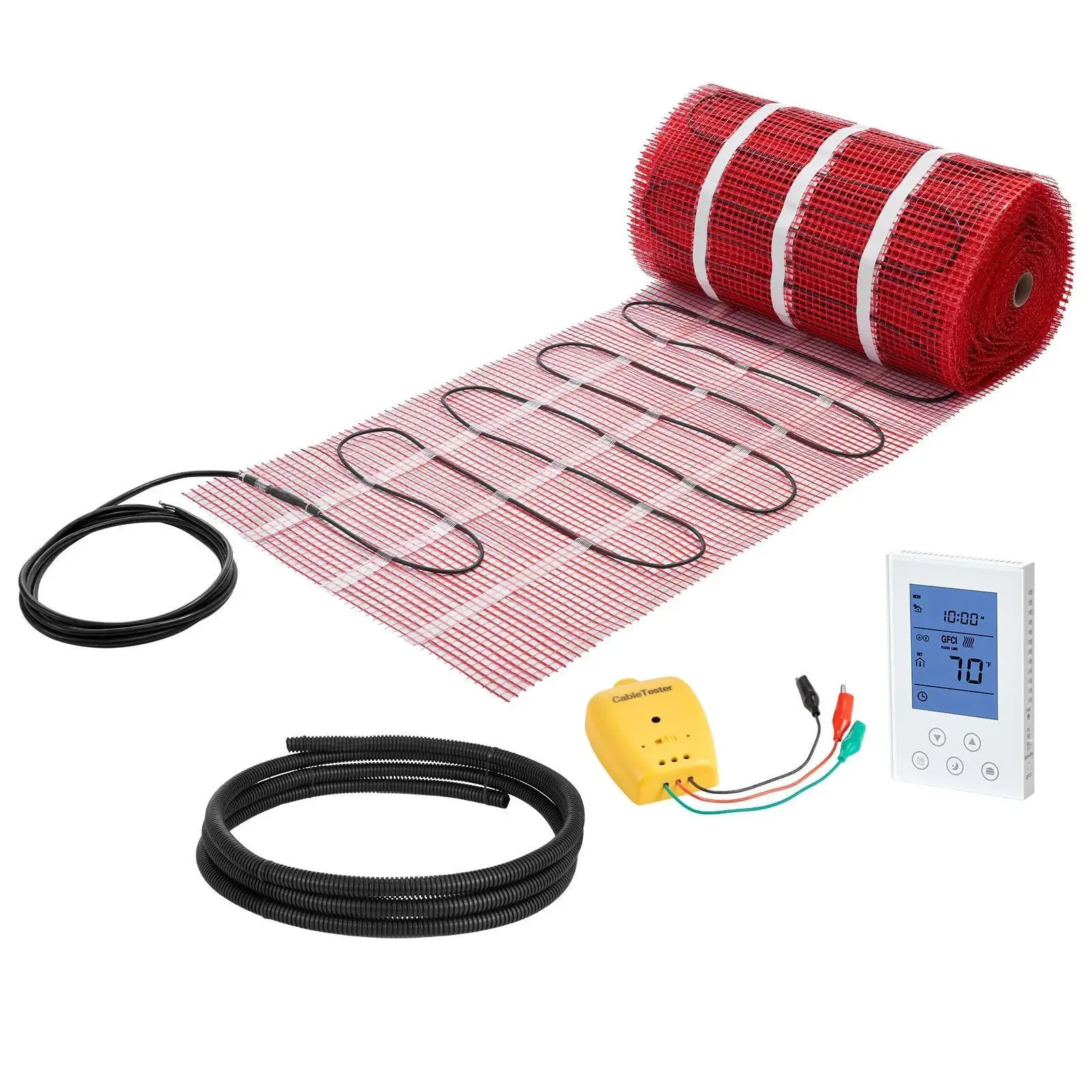 VEVOR 150 sqft Self-Adhesive Mesh Floor Heating Mat System, 120V/15A Electric Radiant Heater with Smart Thermostat, Alarm, Silent Operation, Aluminum Shield, Anti-Crack Compatibility, Easy Installation for Tile, Stone, Vinyl, Programmable, Ti#BacktoSchool