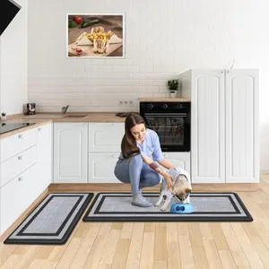 Kitchen Mat [2 PCS] Cushioned Anti-Fatigue Non-Skid Waterproof Rugs Ergonomic Comfort Standing Mat for Kitchen, Floor, Office, Sink, Laundry, Black and Gray