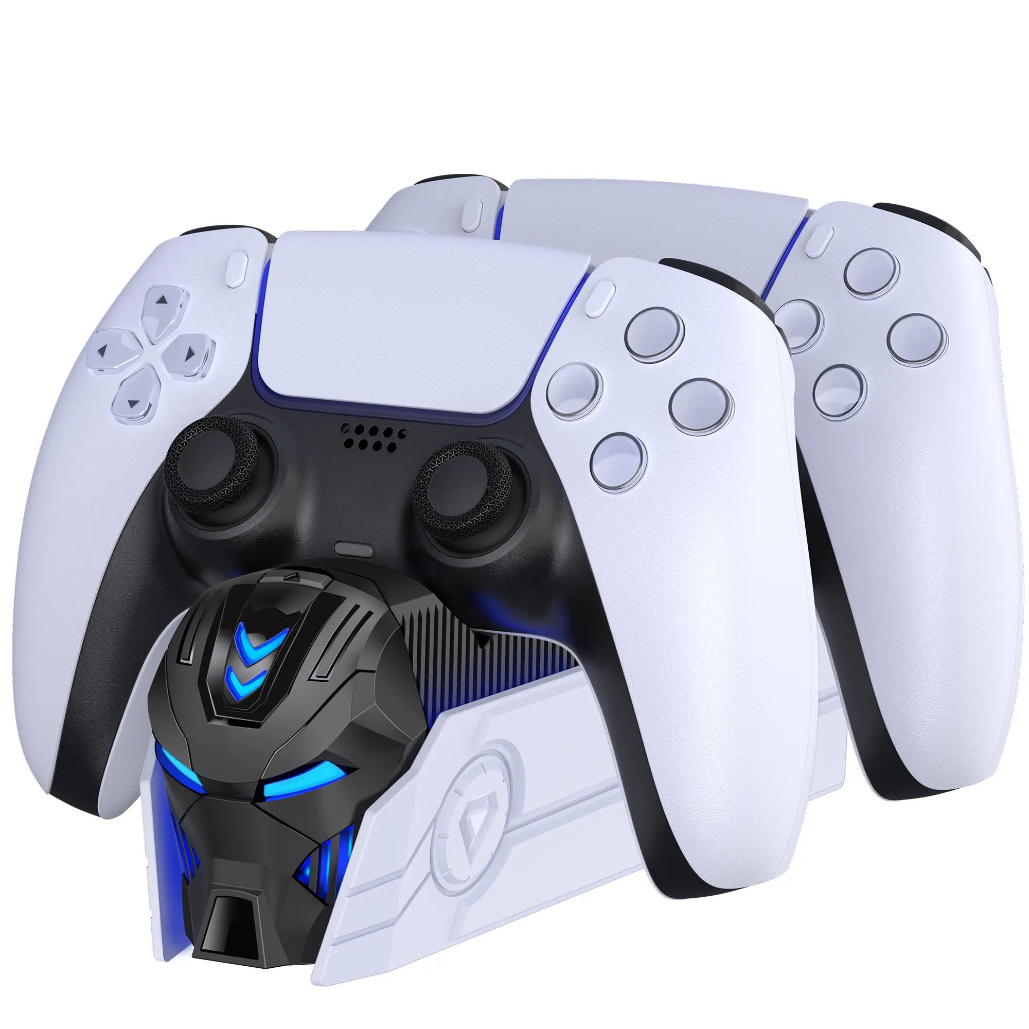 BEBONCOOL Dual Slot Fast Charging PS5 Controller Charger Stand with Built-in Smart Chip, 1m Cable, USB Port, Console Accessory Organizer, White Gaming Accessory for Playstation 5