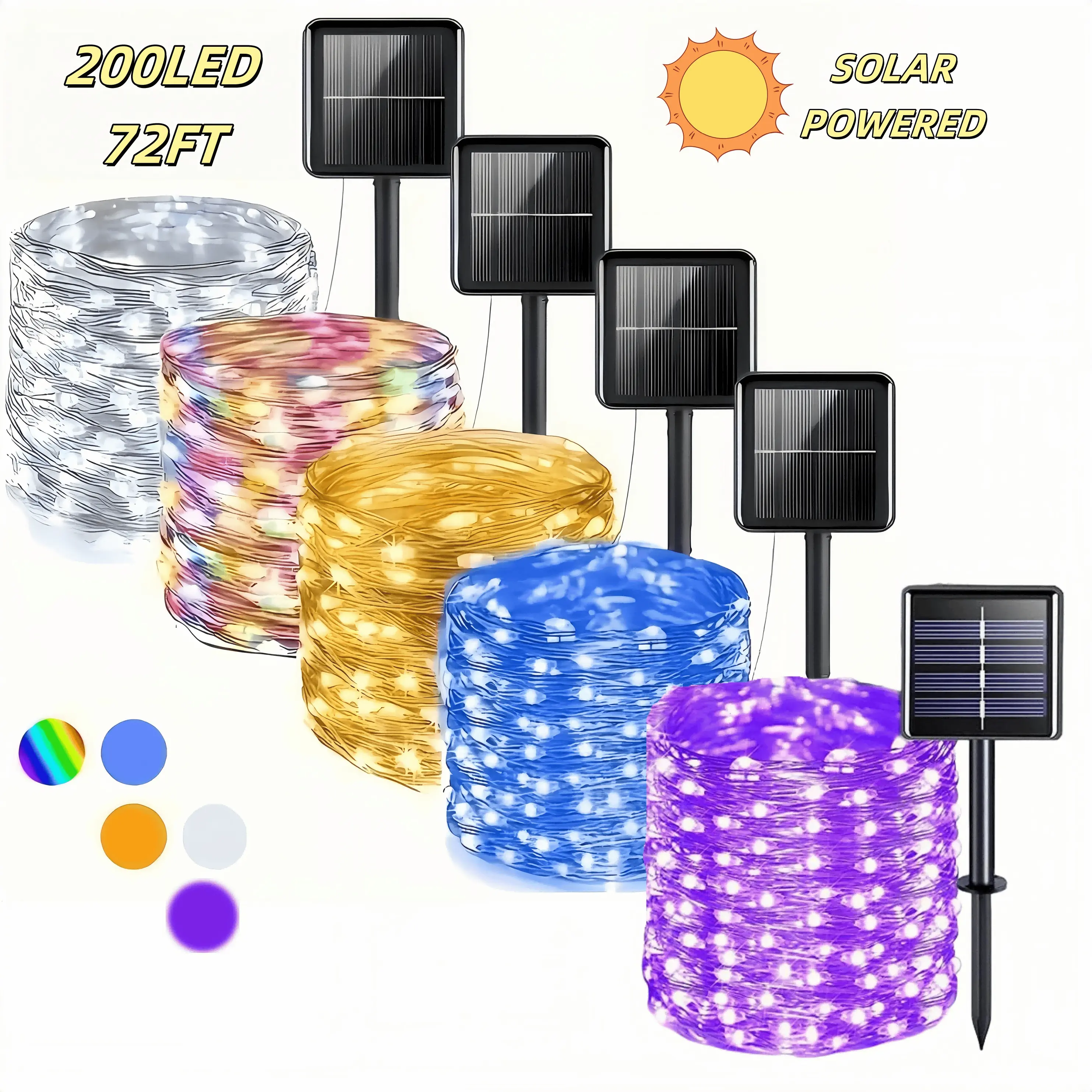 2-Pack Solar-Powered Copper Wire String Lights, 2×72 Feet (400 LEDs), 8 Modes, Perfect for Outdoor Gardens, Parties, Weddings, Courtyards, Halloween, Christmas Decorations, Camping Essentials Fairy String Lights Led Strips Vibrant Display