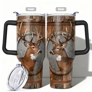 1pc, 40oz/30oz/20oz/14oz Stainless Steel Cup Rustic Deer Portrait Double Wall Vacuum Insulated Cup, Leakproof Lid & Carry Handle Travel Mug for Outdoor Camping Hiking, Gift for Dad, Mom, Brothe, Insulated Travel Drinkware