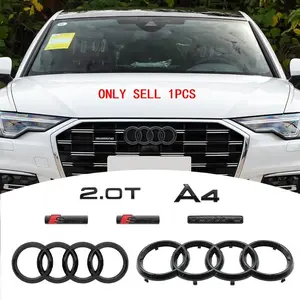 For Audi A4 2.0T 4Ring Logo 192mm 275mm ABS Car Hood Front Bonnet Grill Rear Trunk Quarrto S line Emblem Sticker Decal Accessory Decal For Cars