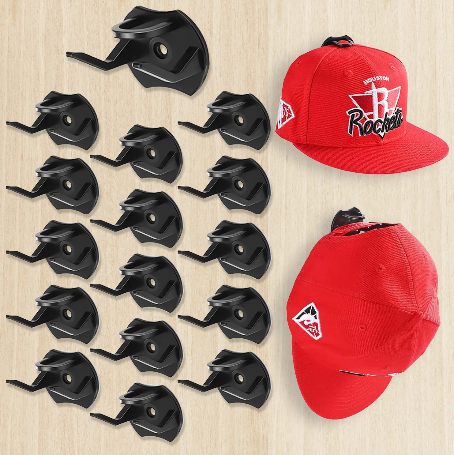 16 pcs wall-mounted adhesive hat racks, hat hook storage, hat wall organizer, minimalist hat display hat racks, no-hole hat racks that can be installed on doors, bedrooms, wardrobes.