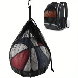 Single Ball Bag with Double Hook Balls Storage Bags with Zipper Pocket Drawstring Sling Backpack for Soccer Basketball Football Volleyball Rugby