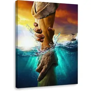 Framed Jesus Christ Canvas Wall Art The Hand of God Jesus Reaching Into Water Christian Painting Prints Biblical Wall Decor Religious Room Decor for Church Prayer Room Schools Hospitals Framed or Unframed