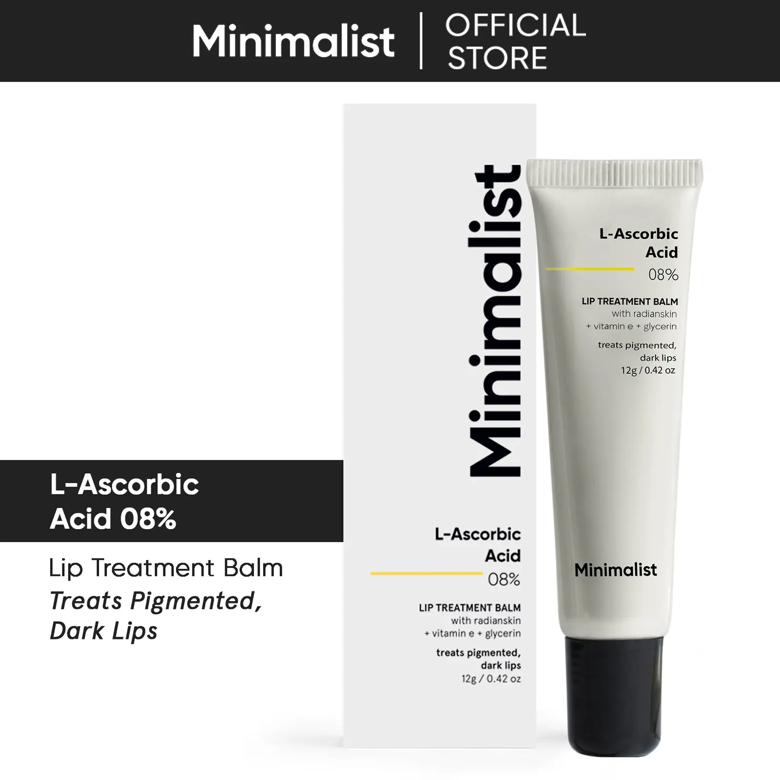 Minimalist  8% L-Ascorbic Acid Lip Brightening Balm for Pigmented, Dark & Chapped Lips | With Radianskin and Vitamin E | For Women and Men, Lip Care Routine, Cream