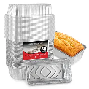 Stock Your Home Disposable Aluminum Loaf Pans with Lids, 2 Lb (30 Pack) Foil Baking Tins with Plastic Lid, Tin Pan with Cover for Cake, Banana Bread, Meatloaf, Mini Lasagna, Drip Trays