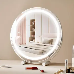 VEVOR 20” Vanity Mirror With Lights, TikTokShopBlackFriday, LED Makeup Mirror 3 Color Lighting Modes, with 5X Magnification Mirror, Smart Touch Control, 360°Rotation,Round Lighted Makeup Mirror for Bedroom Tabletop (White)