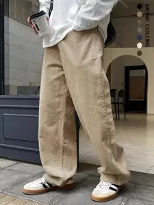 Men's Solid Pocket Drawstring Waist Pants, Casual Loose Fit, Casual Relaxed Fit, National Day Clothing, Loose Casual Comfy Straight Leg Trousers for Daily Wear, Casual Lounge Pants, Woven Bottoms for All Seasons, Casual Loungewear Pants